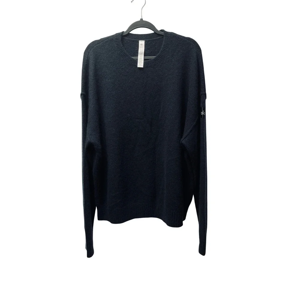 Alo Unisex Yoga Wool Cashmere New Class Crewneck Sweater L Black Oversized Cozy